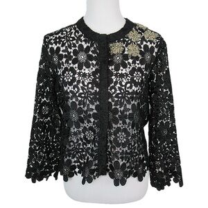 LILLY e VIOLETTA Black Floral Lace Rhinestone Embellished Jacket 38 Size Small